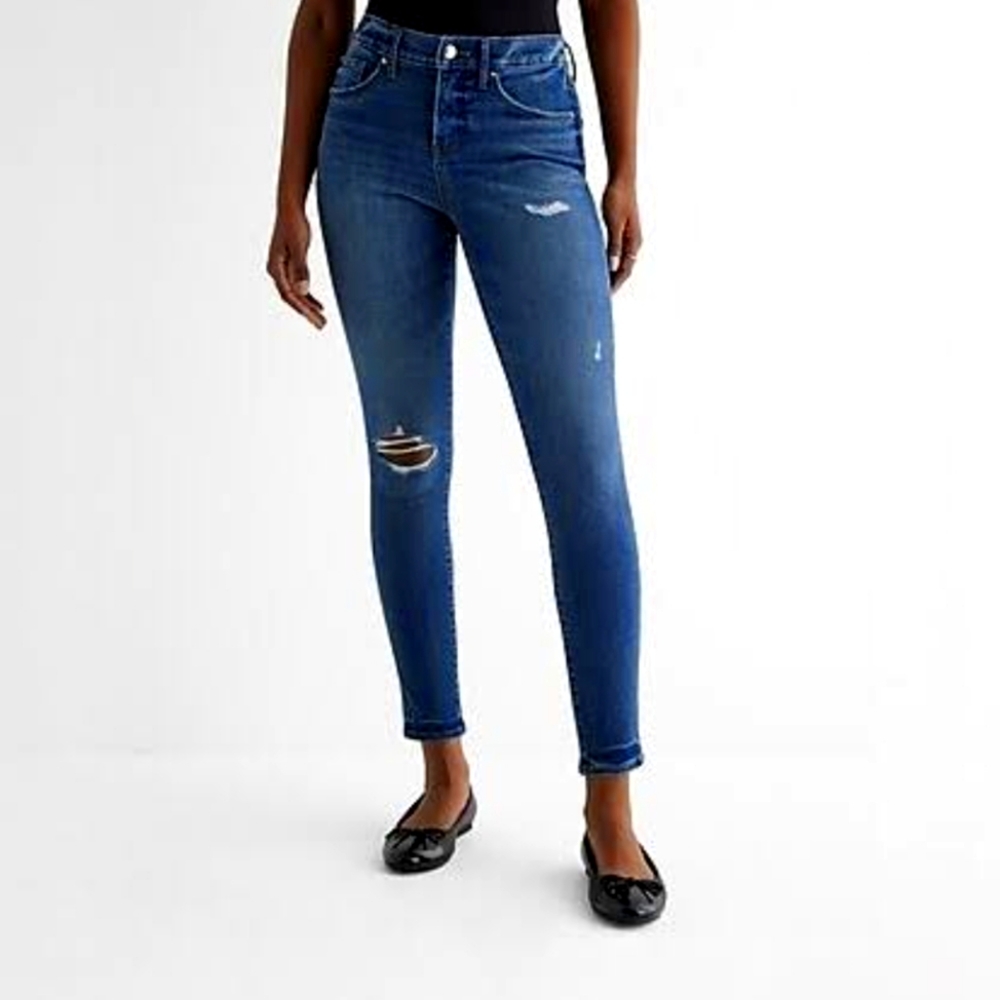 Express Mid Rise Straight Distressed Jeans